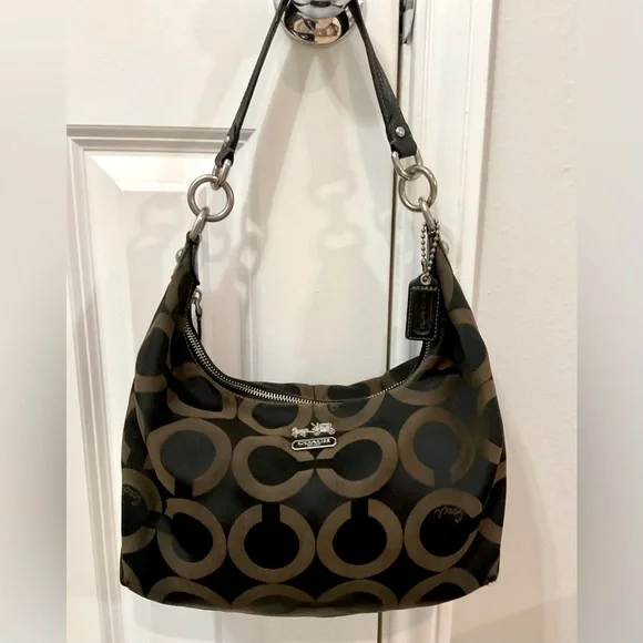 Coach Madison Op Art Satin Hailey Brown Shoulder Bag 14337 - Picture 2 of 7